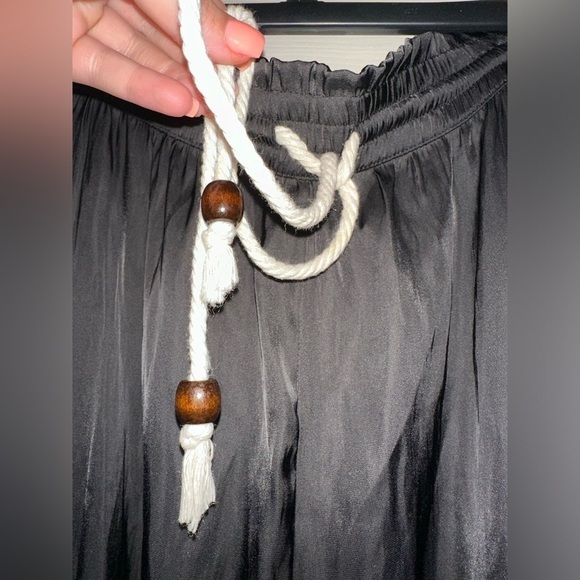 Joie women’s black silky rope drawstring flowy wide leg pants L beach summer - Picture 3 of 8